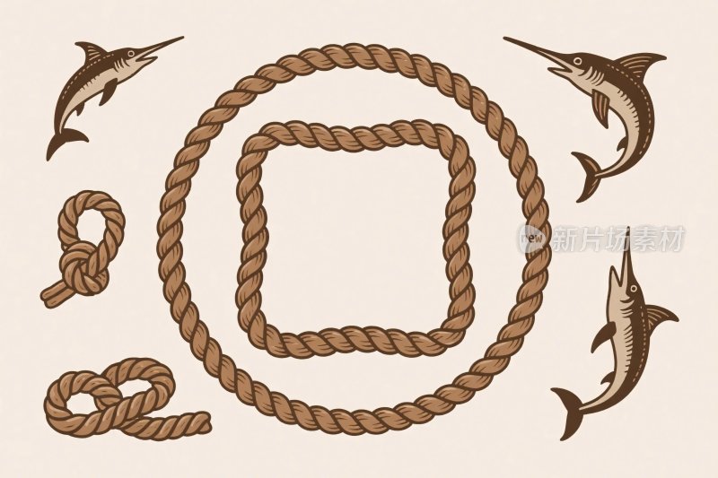 海洋绳结海豚插画