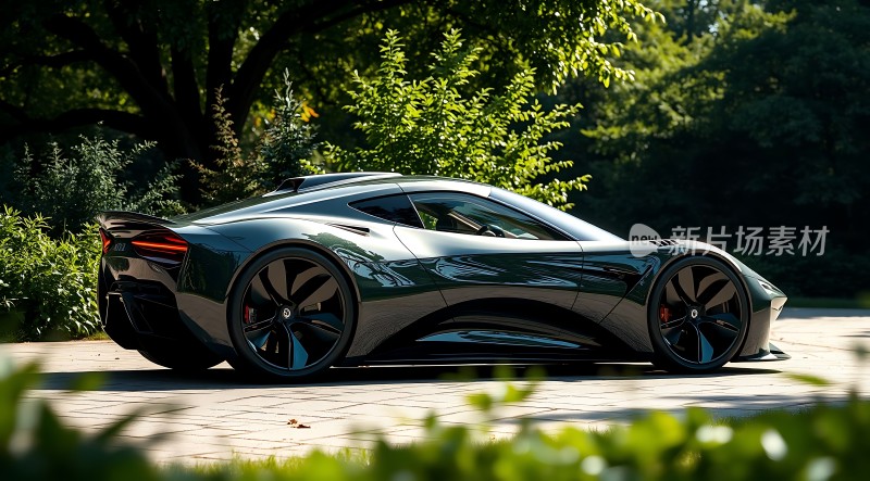 黑色跑车在阳光下闪耀