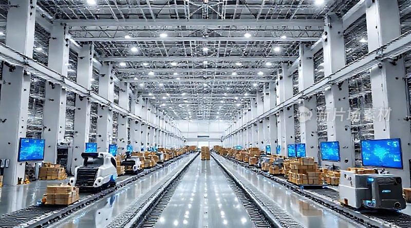 智能物流中心机器人搬运货物高效运作仓库