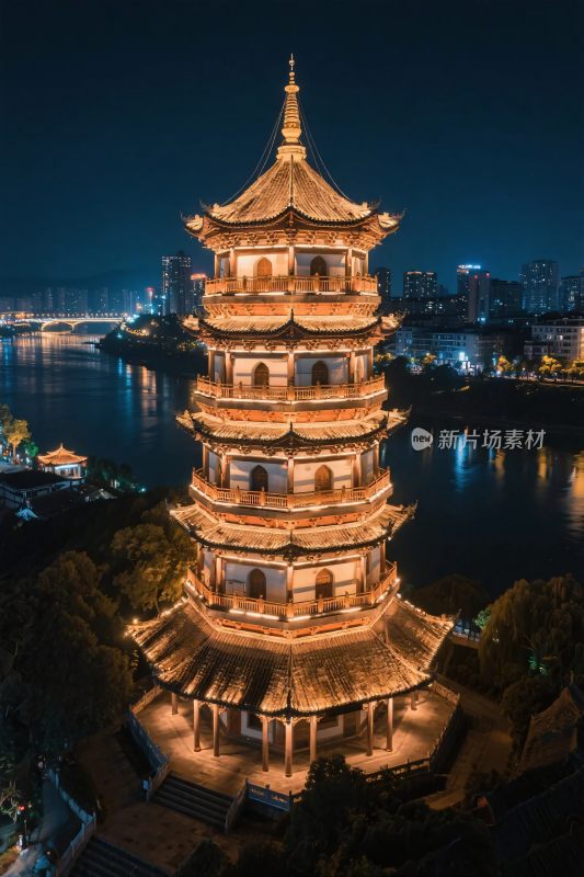 古塔夜景实景图