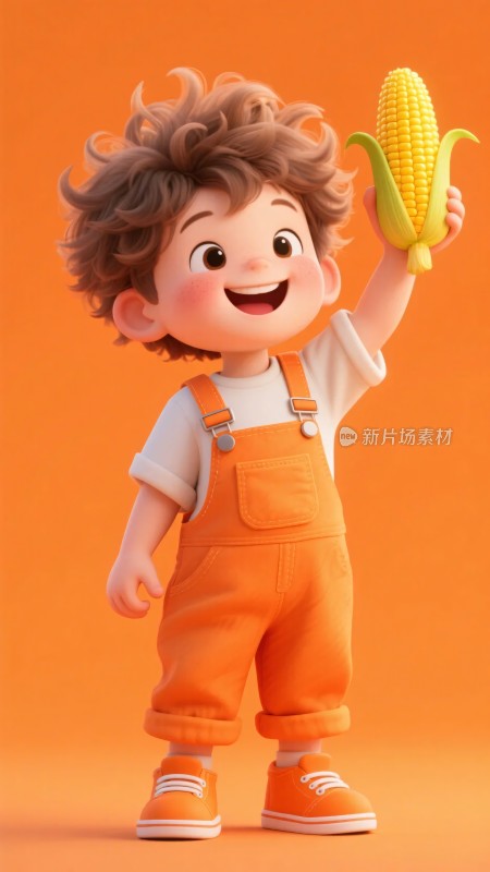 举着玉米的可爱小男孩