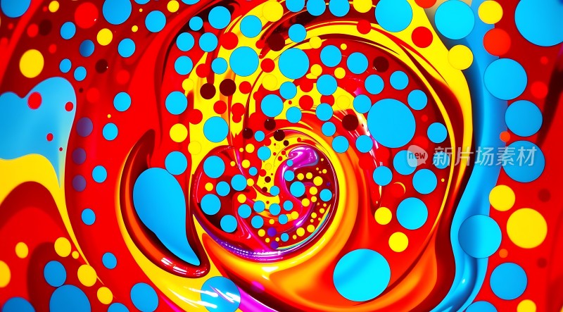 色彩漩涡中的蓝色圆点