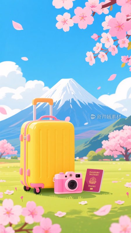 春日旅行场景插画