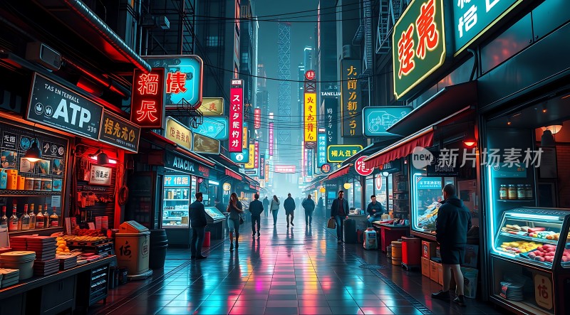 霓虹灯下的繁华夜市