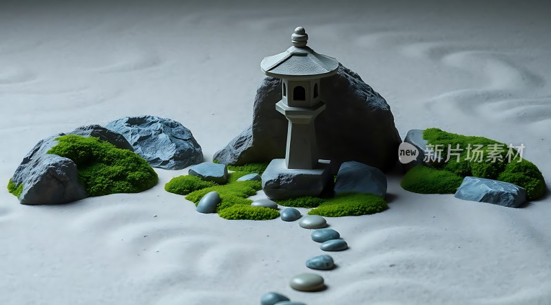 禅意小景石灯与苔藓