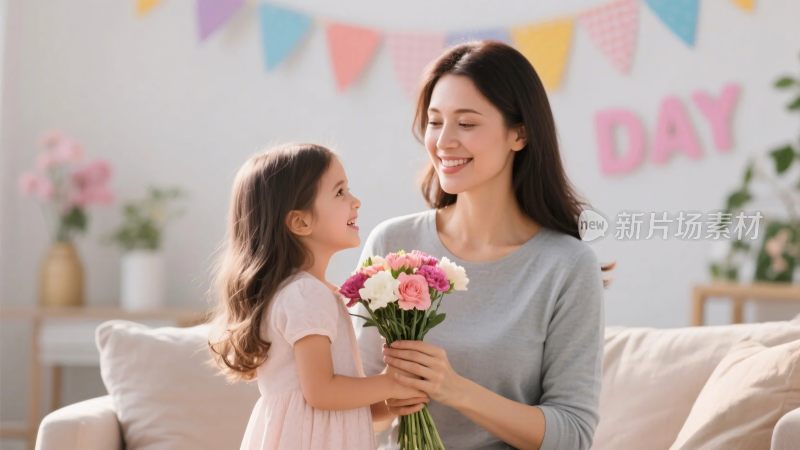 母女鲜花温馨场景