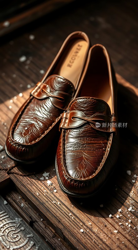 棕色皮鞋阳光下的优雅与质感