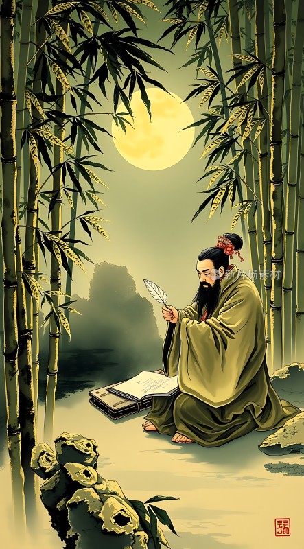 竹影下的沉思者