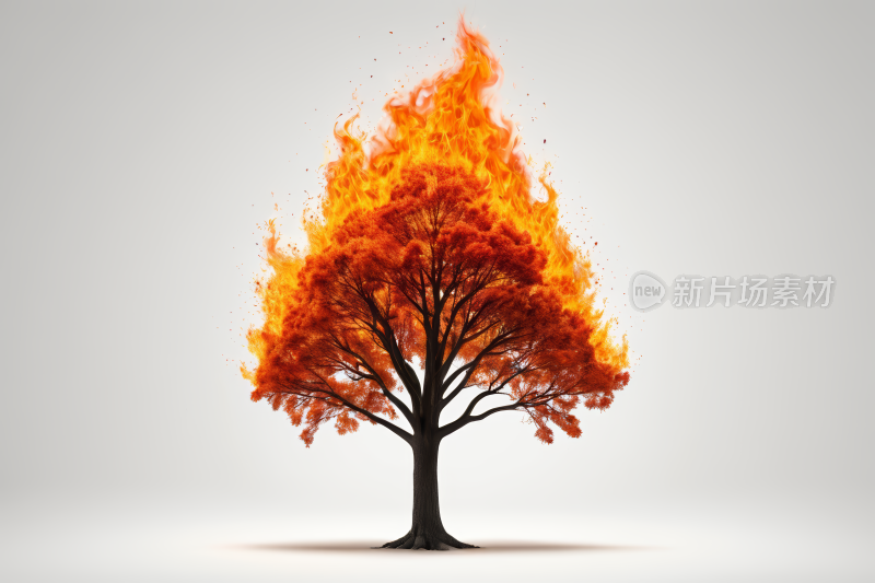 白色背景有火的树高清图片