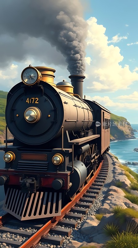 蒸汽火车驶向大海