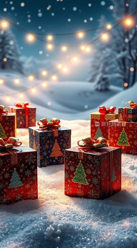 雪夜圣诞礼物盒
