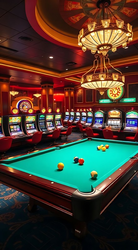 赌场台球桌与老虎机