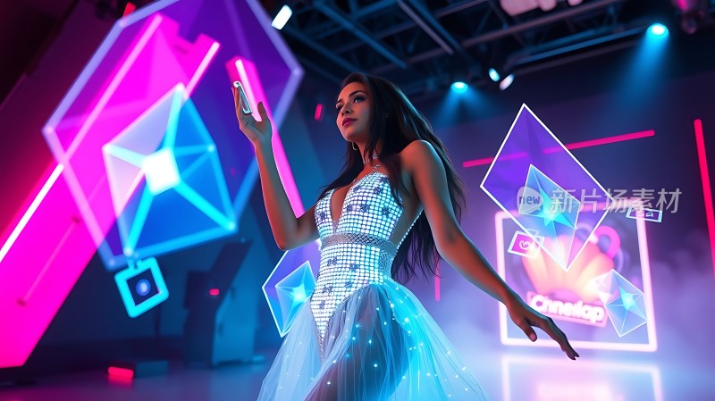 舞台上的炫彩灯光与闪耀舞者