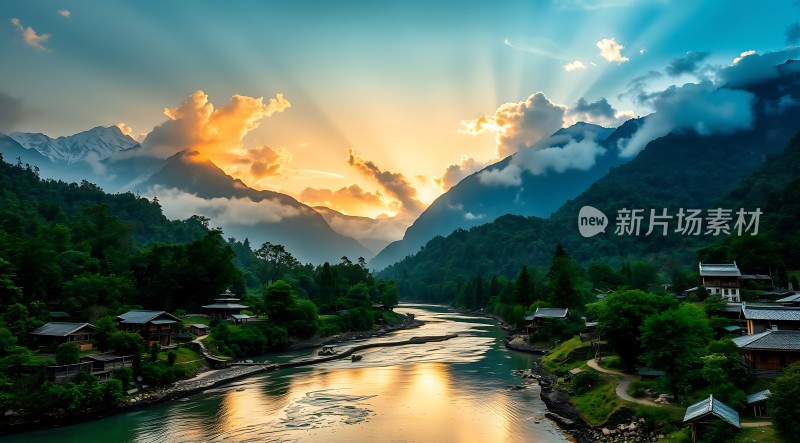 晨曦下的山水画卷