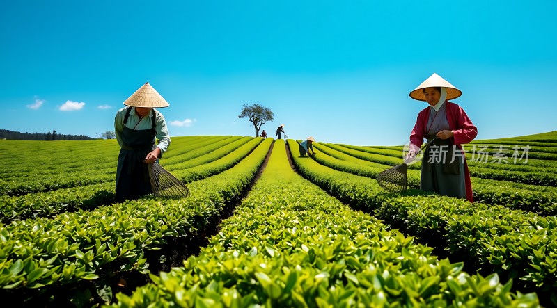 采茶女与茶园风光