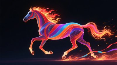 绚丽光影奔跑骏马插画 绚丽光影奔跑骏马插画