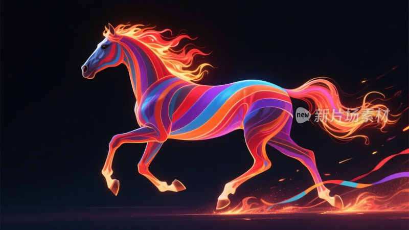 绚丽光影奔跑骏马插画