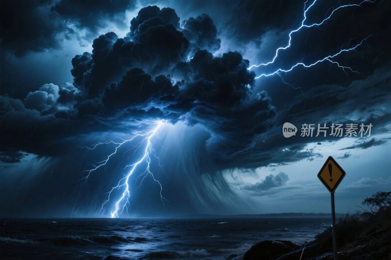 风雨雷电海景闪电