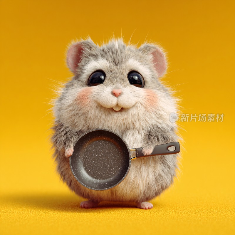 手持煎锅的可爱小仓鼠