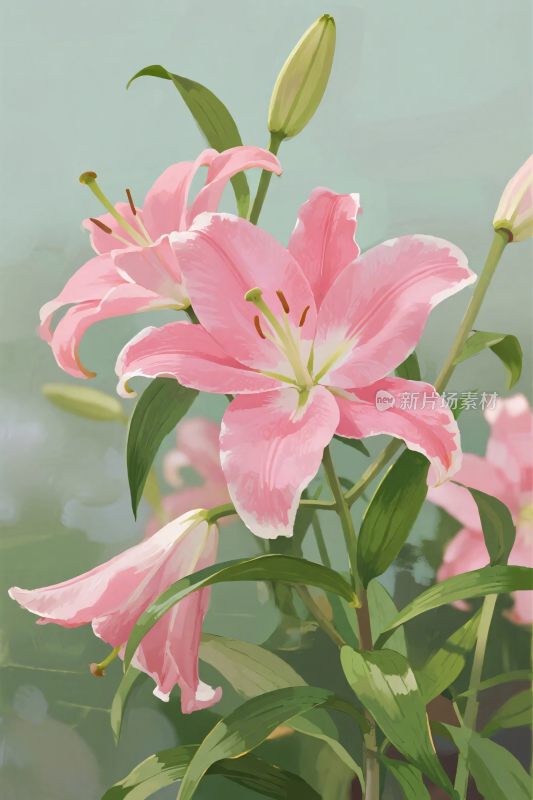 粉色百合花插画