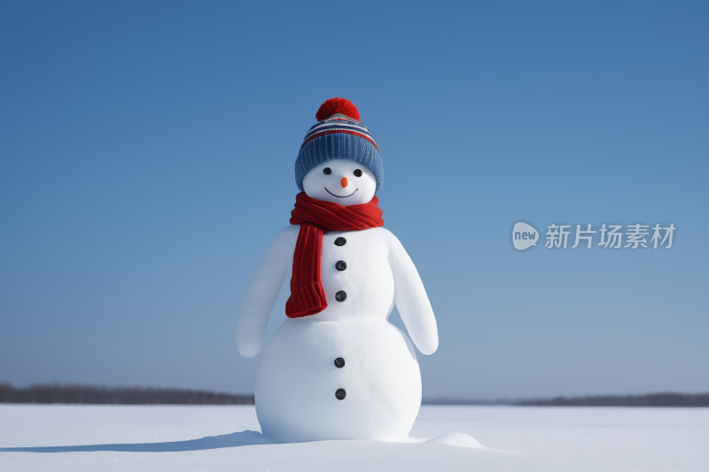 一个雪人站在雪地里高清图片