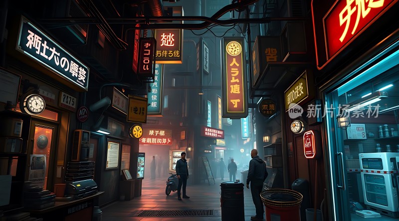 霓虹灯下的未来都市街道