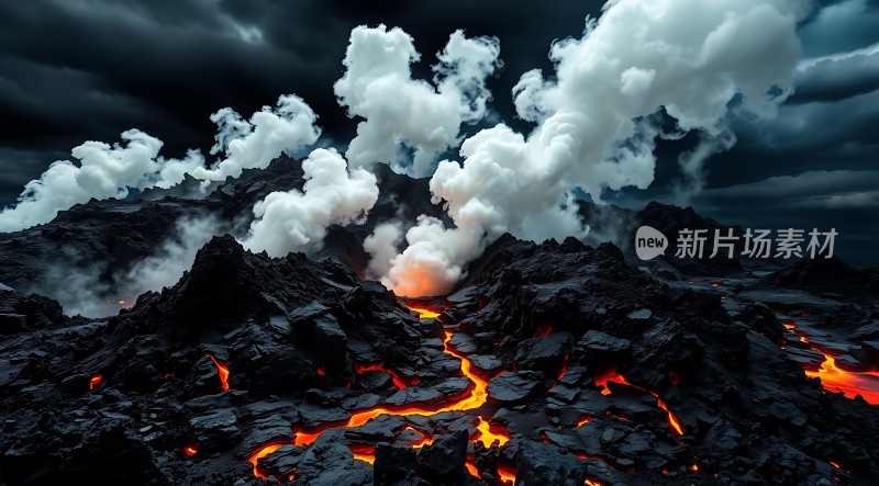 熔岩与云雾交织的自然奇观