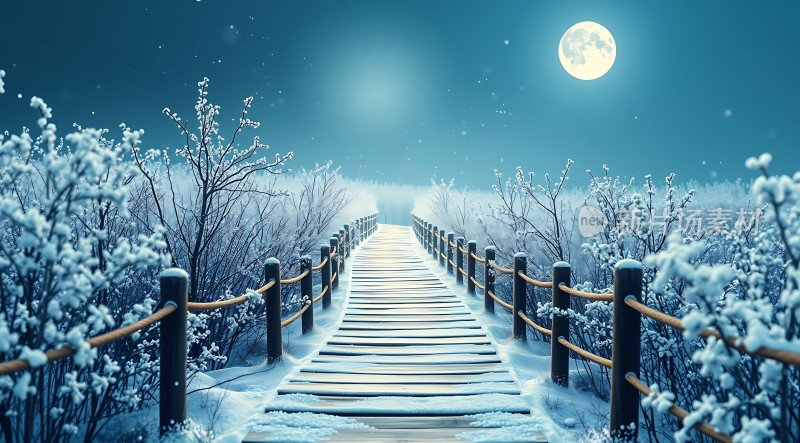 雪夜月下幽径行