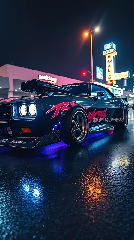 夜幕下的赛车盛宴霓虹灯下炫酷登场！