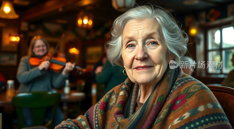 温馨小酒馆里的优雅老妇人