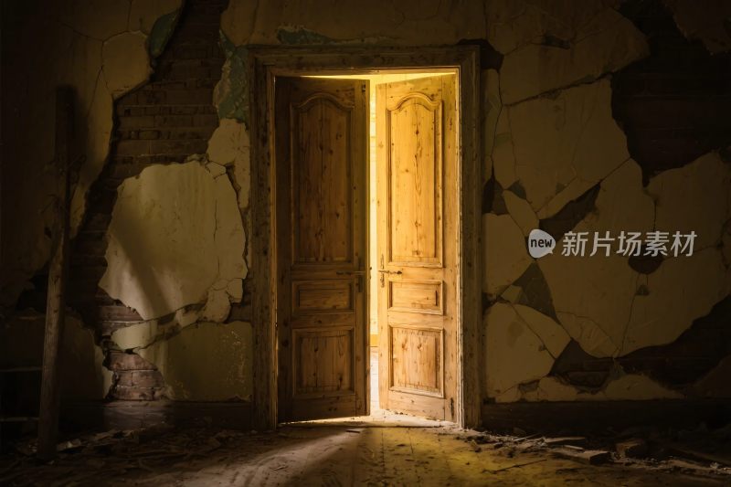 老旧木门昏暗房间