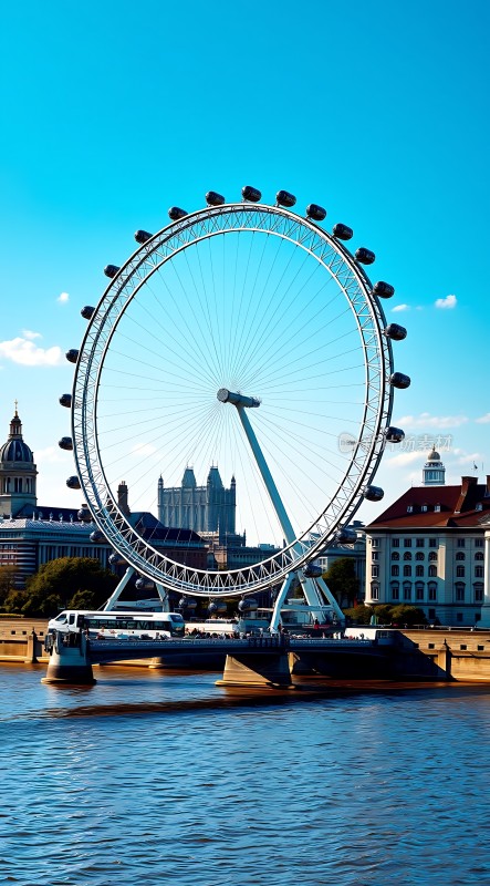 伦敦眼摩天轮俯瞰泰晤士河畔美景