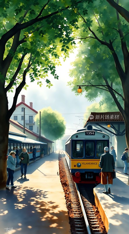 阳光下的火车站台与列车