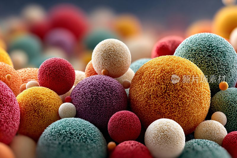 多彩毛绒球体堆叠画面