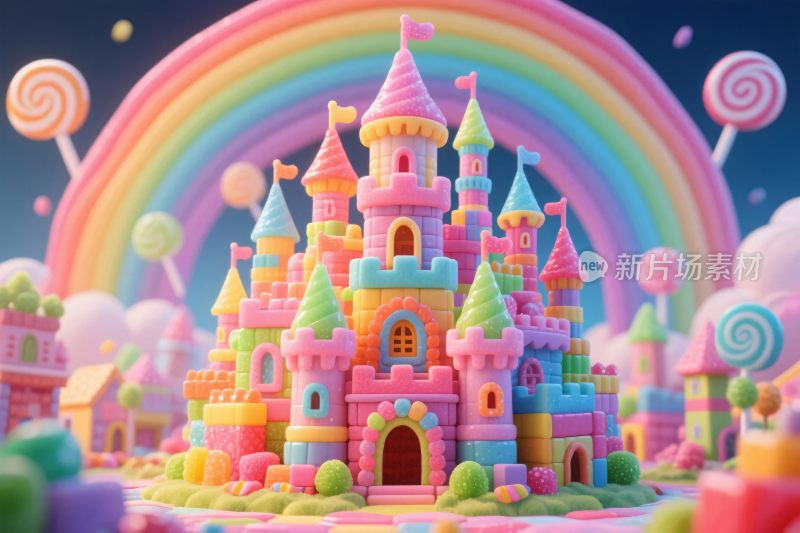 梦幻彩色童话城堡插画