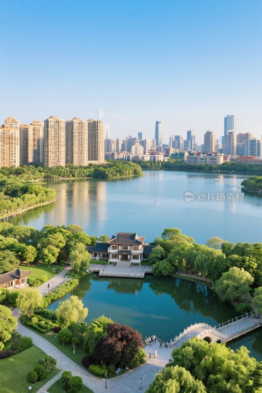 城市湖泊公园景观图
