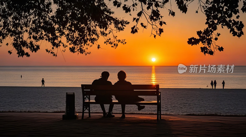 海边夕阳浪漫情侣剪影摄影图片