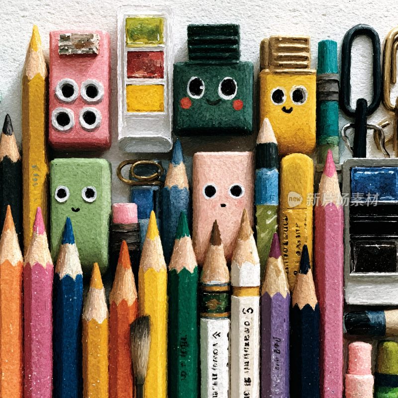 可爱卡通文具插画