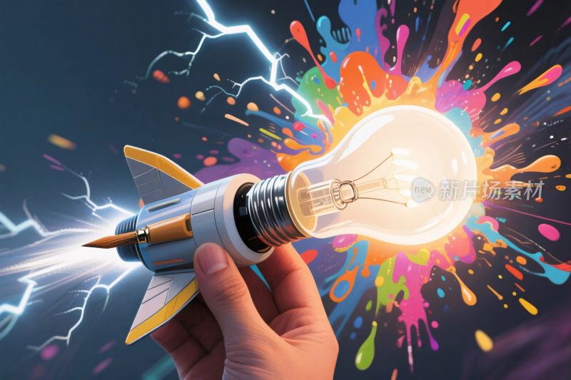 创意灯泡火箭插画