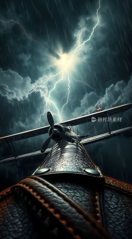 雷雨中的双翼飞机