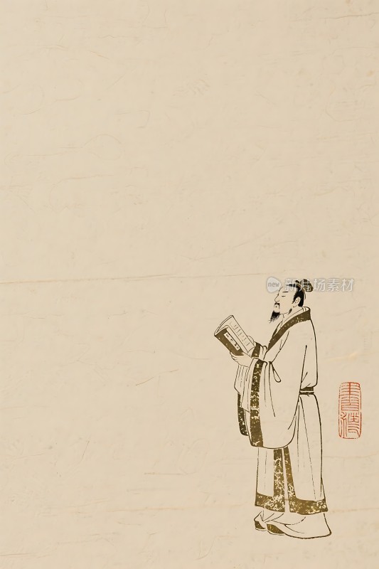 古代学者沉思读书图