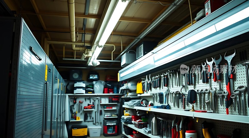 工具仓库整齐排列的工具和设备展示专业工作环境