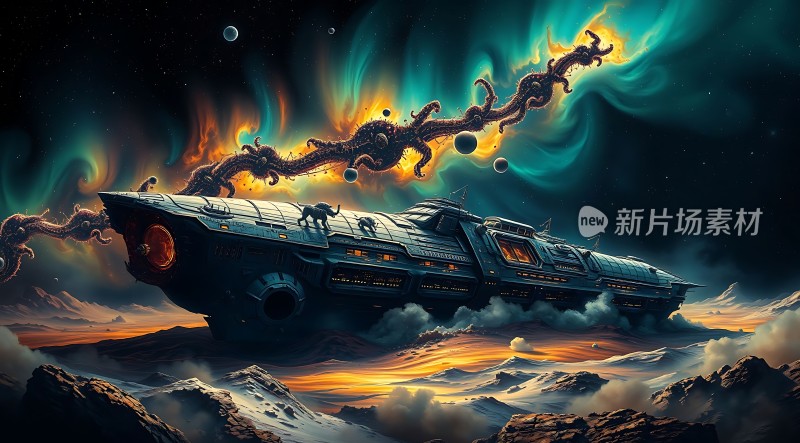 星际巨舰与神秘生物