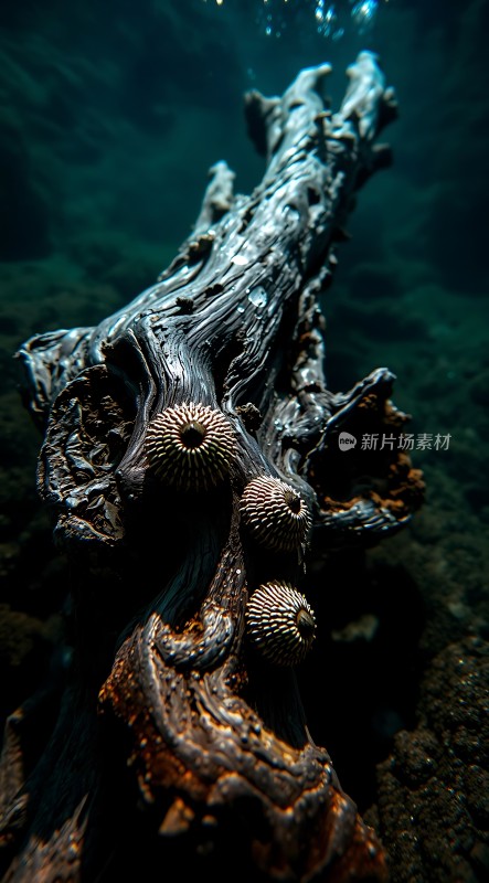 水下枯木与海胆