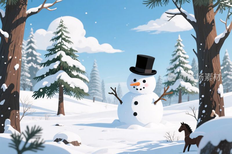 冬日雪人插画场景