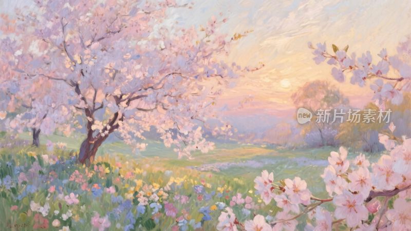 春日樱花风景画