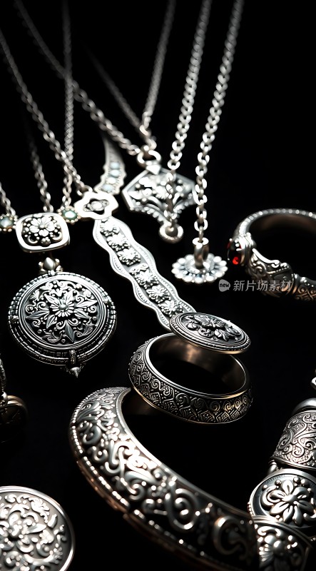 银饰盛宴精美项链、戒指与手镯展示