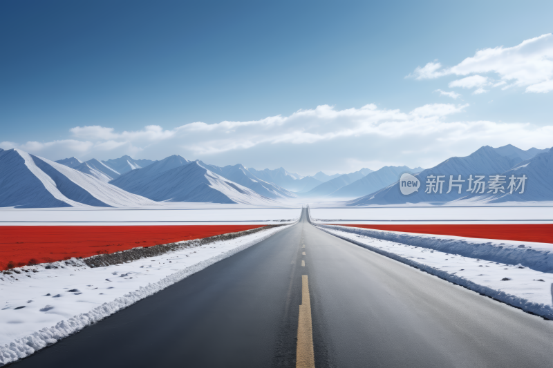 雪和山的道路风光风景图片