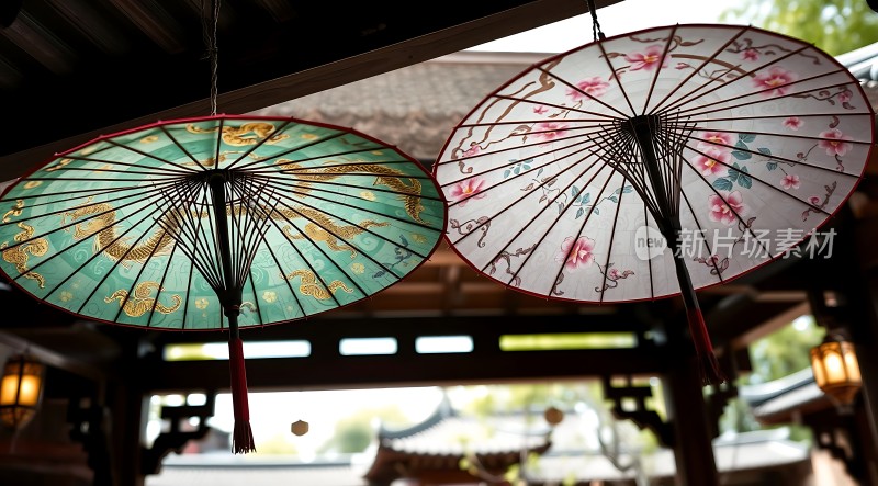 古风油纸伞下的静谧时光