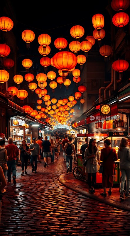 红灯笼下夜市繁华